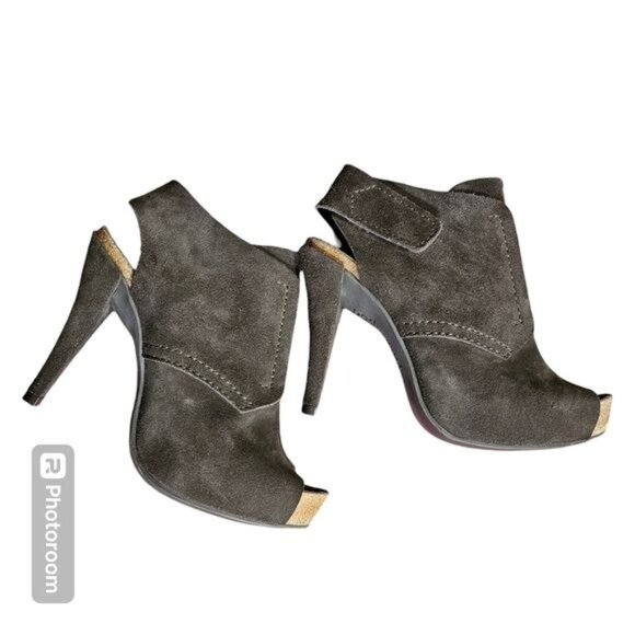 Pedro Garcia Suede Slingback Platform Heels Sz 6.5 Brown Designer Peep Toe - Picture 2 of 9